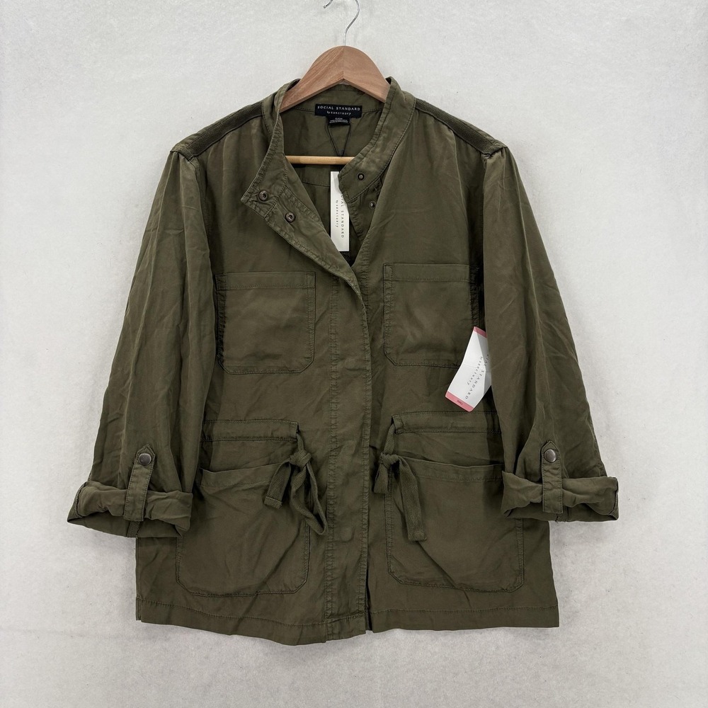 Social Standard Sanctuary Safari Tencel Jacket Womens Small Green Utility Travel